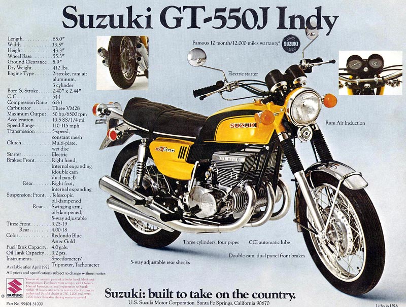 Японский ретро мотоцикл 1972 года Suzuki GT550 Японский ретро мотоцикл 1972 года Suzuki GT550
